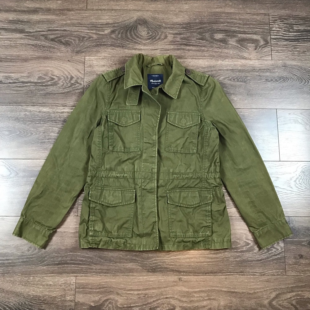 Madewell Women’s Full Zip Military Green Army Surplus Cargo Utility Jacket Sz M